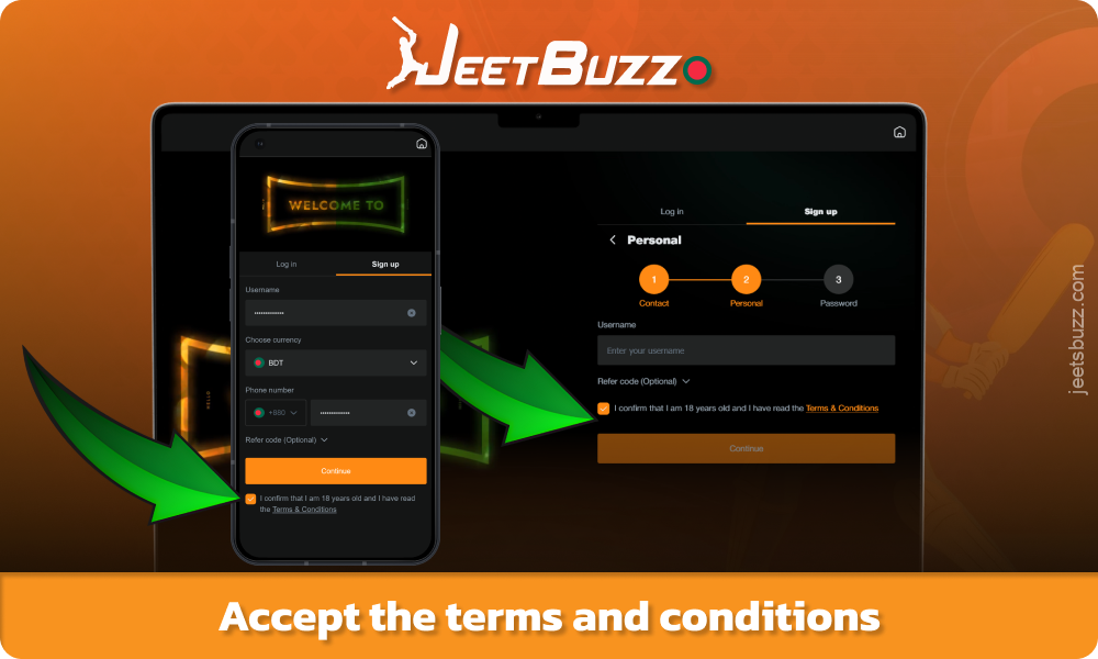 Accept the terms and conditions to create an account on Jeetbuzz in Bangladesh