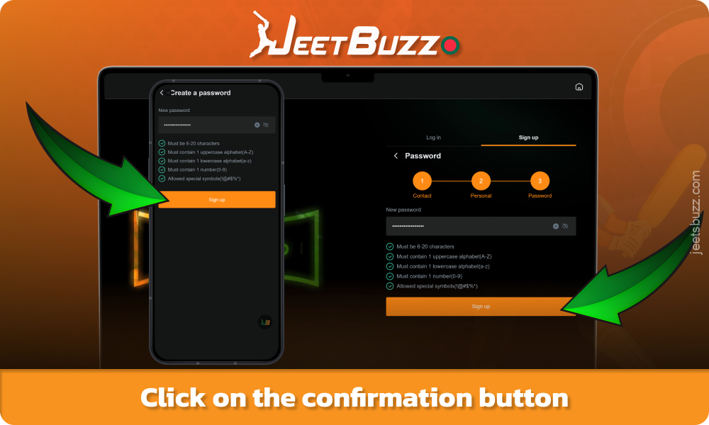 Click on the confirm button to complete your registration on Jeetbuzz in Bangladesh
