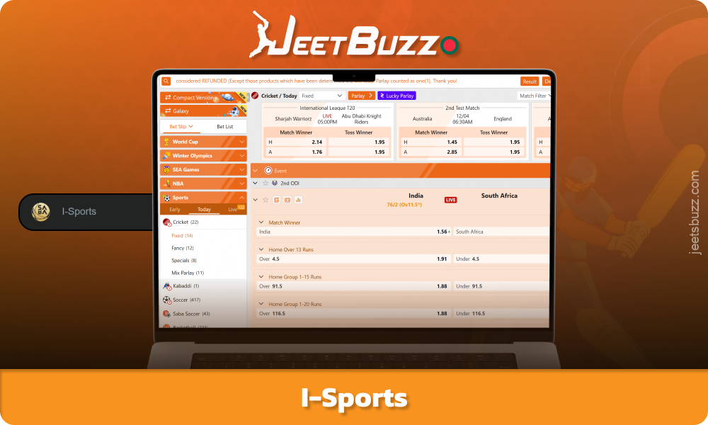 I-Sports is a betting platform offering a wide range of markets and live betting on cricket, football and other sports